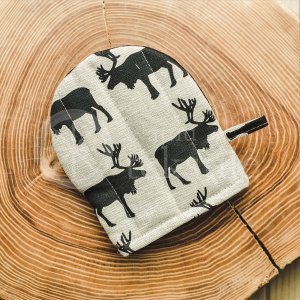 Colourful half-linen pot holder "Moose"